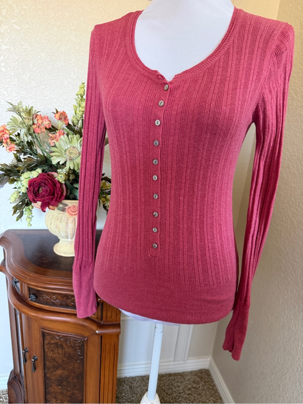 Say What? Ribbed Knit Button-Front Long Sleeve Top